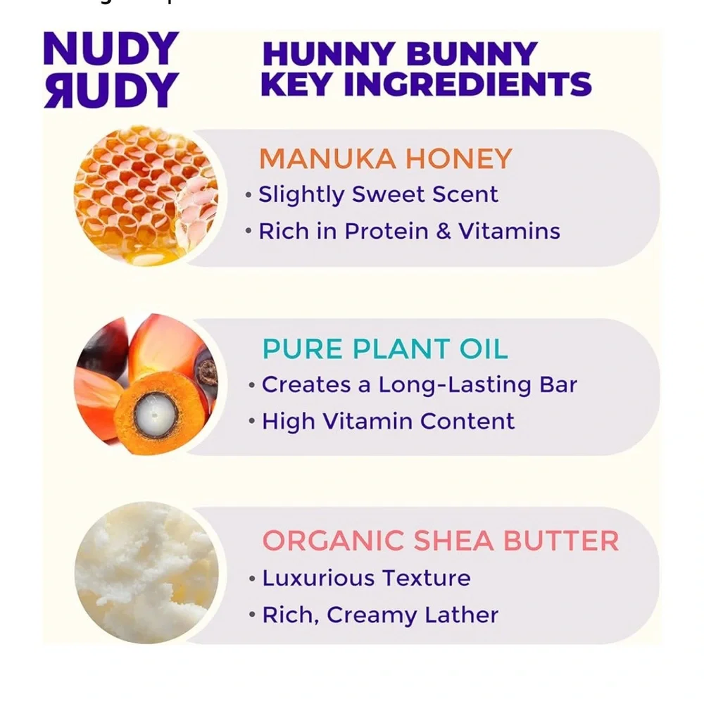 Rudy Nudy | Hunny Bunny Soap With Manuka Honey & Shea Butter | Plant Based NWT
